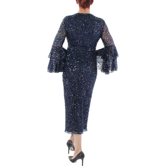 Mac Duggal Womens Navy Mesh Embellished Formal Evening Dress Gown Imperfections - Picture 2 of 3